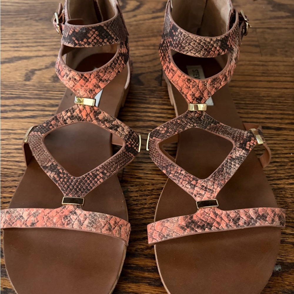 Steve Madden Pink and Brown Snake Print Sandals